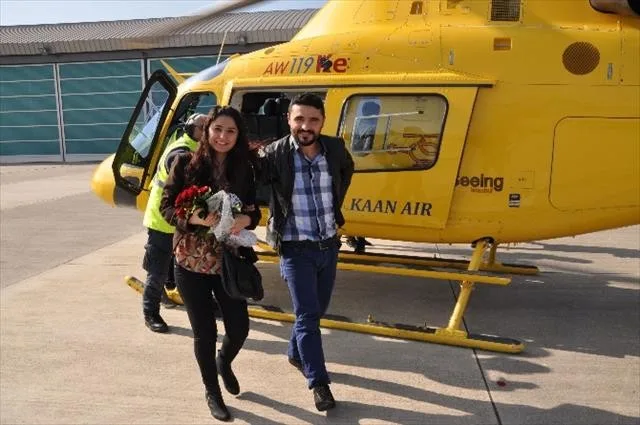 Helikopterde gökyüzünden İstanbul manzarasıyla evlilik teklifi